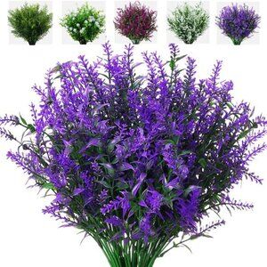 New 8 Pack Artificial Plants Flowers Grass Shrubs Lavender No Fade Faux Plastic